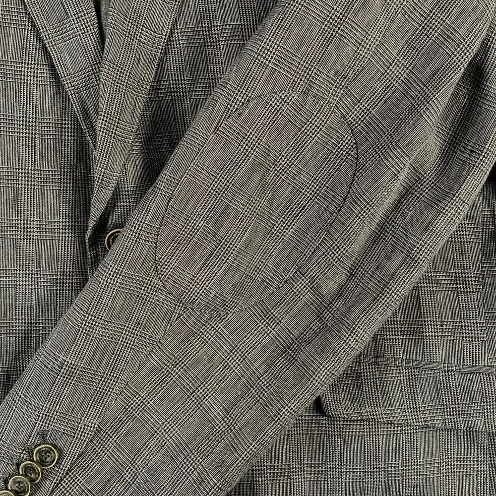 Joseph Abboud Linen Blazer Jacket Men XL Gray Glen Check Sport Coat Elbow Patch